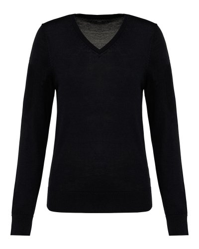Pullover donna Merino con scollo a V Black