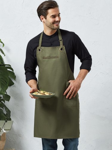 Delantal Barley Grembiule Beige con Costuras a Contraste Bolsillo con