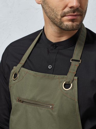 Delantal Barley Grembiule Beige con Costuras a Contraste Bolsillo con