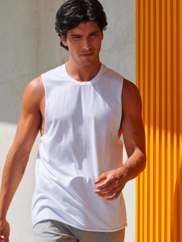 Camiseta sin mangas para hombre con cuello redondo de ajuste regular