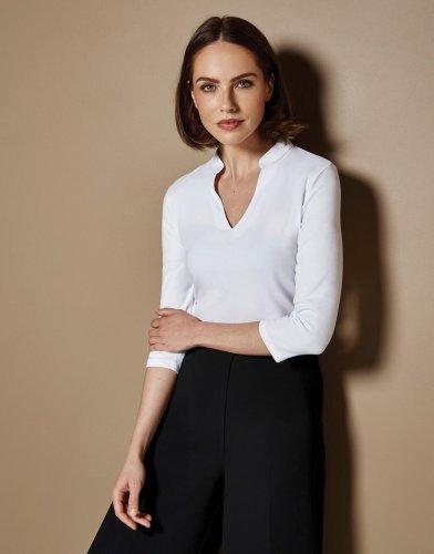 Camiseta mujer cuello coreano mangas 3/4 algodón elastano