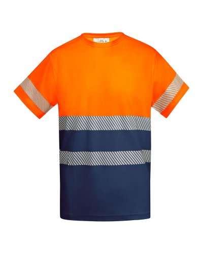 Maglietta alta visibilità Tauri Blu navy/Arancio fluo