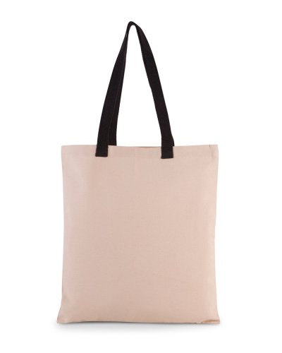 Shopper piatto in tela con manico a contrasto Nero