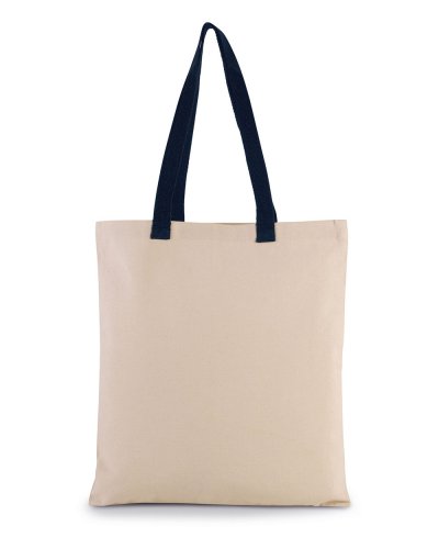 Shopper piatto in tela con manico a contrasto Navy