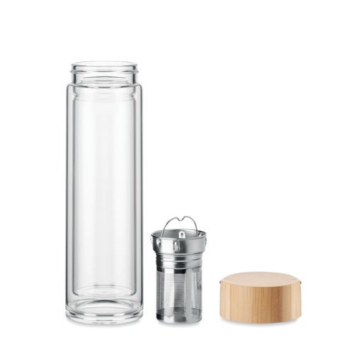BATAMI Bouteille en verre borosilicate 400 ml avec Infuseur en bambou