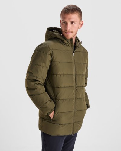 Parka uomo Nepal in poliestere, imbottito, cappuccio fisso