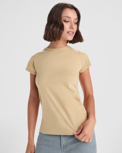 T-shirt donna Capri Gricollo in cotone, sfiancata