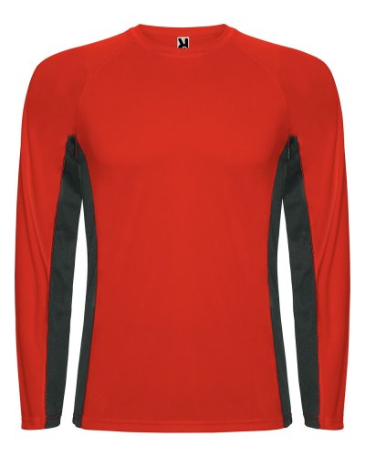 T-shirt tecnica maniche lunghe Shanghai Rosso/Piombo Scuro