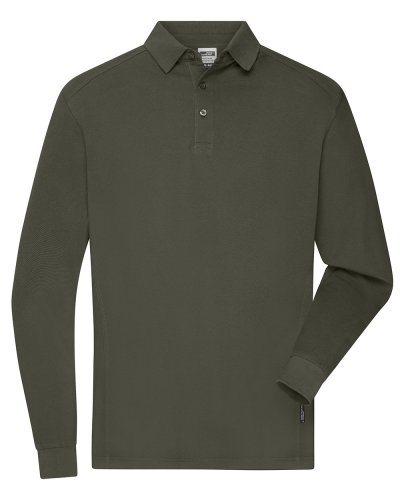 Polo uomo a maniche lunghe in tessuto misto Olive