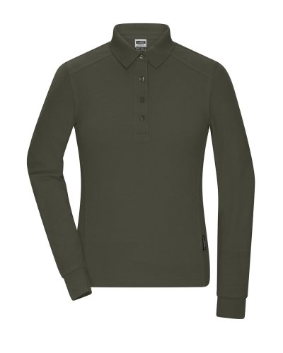 Polo donna a maniche lunghe in tessuto misto Olive