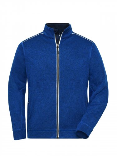 Men's Knitted Workwear Fleece Jacket - Solid Dark-royal-melange/navy