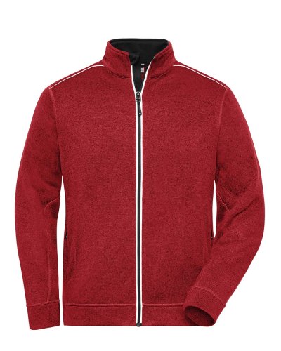 Men's Knitted Workwear Fleece Jacket - Solid Red-Melange/Black