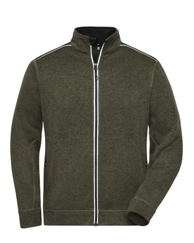 Men's Knitted Workwear Fleece Jacket - Solid Olive-melange/black