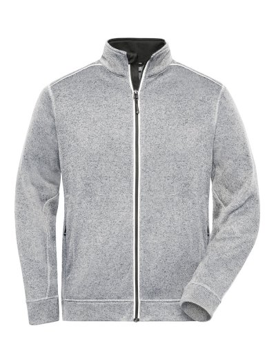 Men's Knitted Workwear Fleece Jacket - Solid White-Melange-Carbon