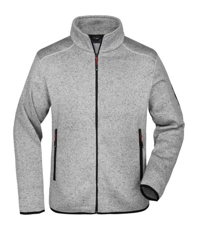 Men's Knitted Fleece Jacket Light Grey Melange / Red
