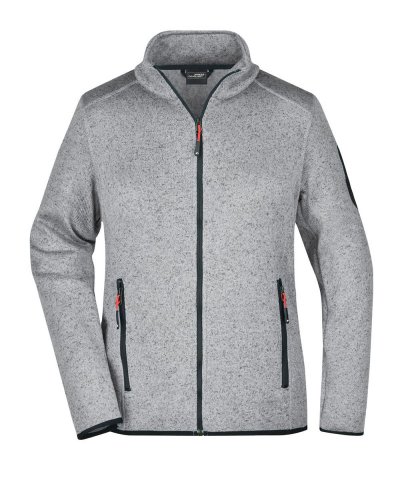 Ladies' Knitted Fleece Jacket Light Grey Melange / Red