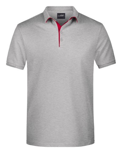 Men's Polo Single Stripe Grey-heather/red
