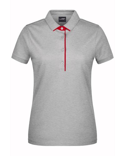 Ladies' Polo Single Stripe Grey-heather/red