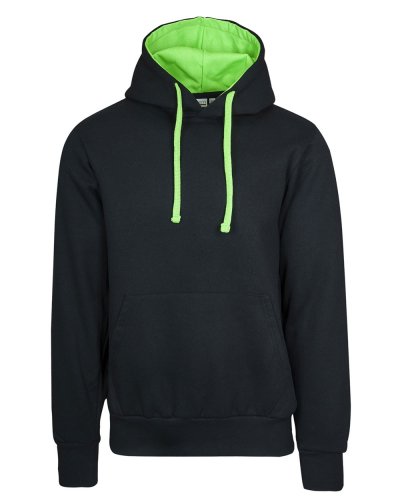 Felpa cappuccio contrasto Nero/Verde Tech Fluo