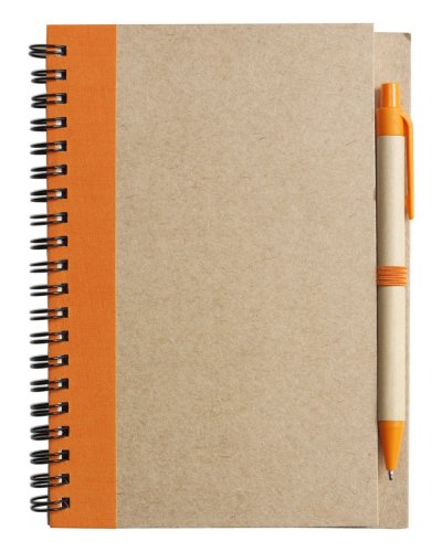 Taccuino in carta riciclata con penna a sfera Stella Arancio