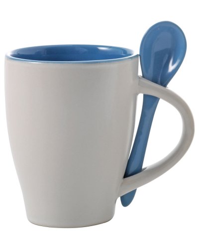 Tazza in ceramica con cucchiaio 300 ml Eduardo Celeste