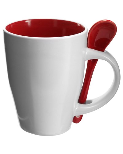 Tazza in ceramica con cucchiaio 300 ml Eduardo Rosso