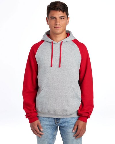 NuBlend Colour Block Raglan Hooded Sweatshirt Oxford/True Red