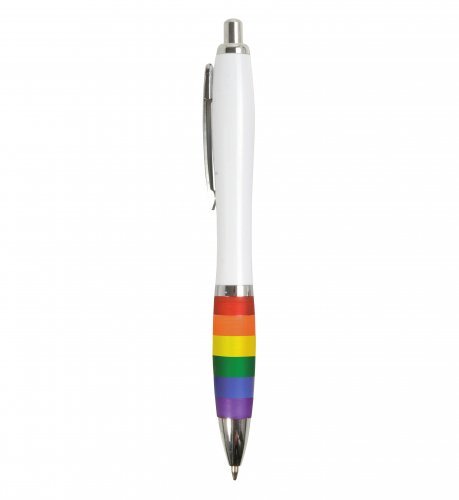 Penna a scatto ABS Rainbow, fusto bianco, clip metallo, refil blu-nero