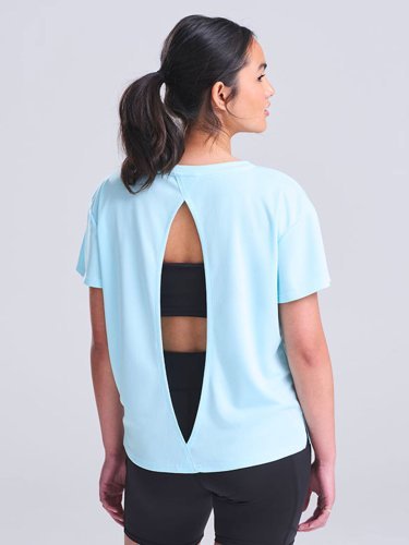 Camiseta deportiva de mujer con espalda abierta transpirable 100% poli