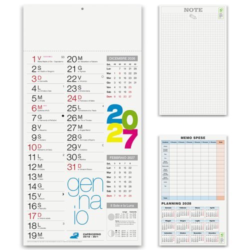 Calendario Olandese Shaded Moderno 12 mesi, 23x47 cm, carta patinata
