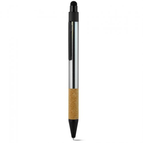 Penna a sfera con touch screen  in alluminio riciclato e sughero