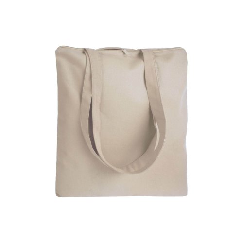 Shopper in cotone 220 g/m2, manici lunghi e chiusura con zip