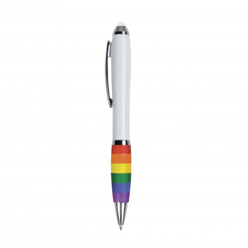 Penna twist in plastica con fusto bianco impugnatura arcobaleno