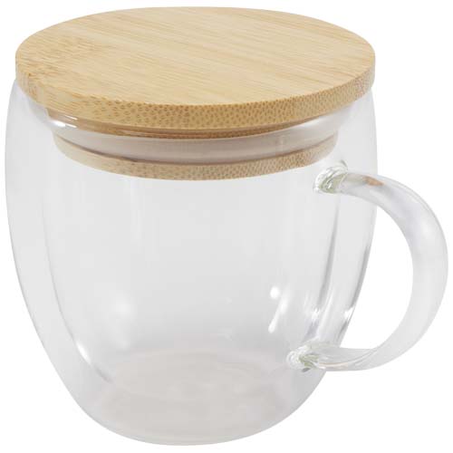 Tazza in vetro da 250 ml con coperchio in bambù lenora