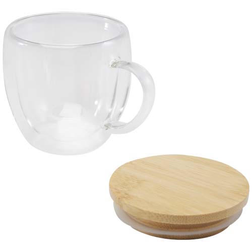 Tazza in vetro da 250 ml con coperchio in bambù lenora