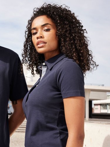 Polo donna James & Nicholson, cotone piqué, bottoni a contrasto