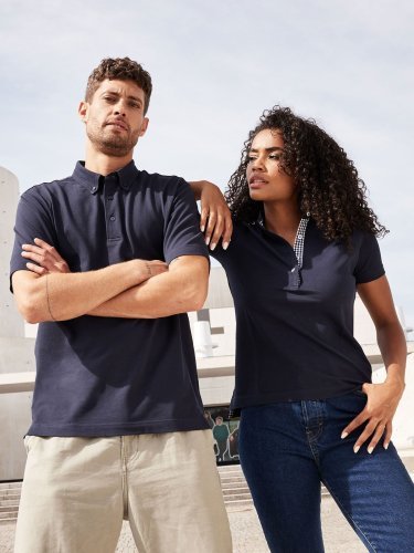 Polo donna James & Nicholson, cotone piqué, bottoni a contrasto