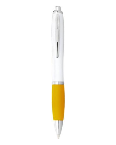 Penna a sfera con meccanismo a scatto Nash Solido bianco / giallo