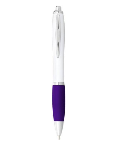 Penna a sfera con meccanismo a scatto Nash Solido bianco / Viola