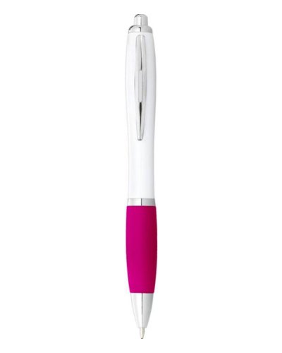 Penna a sfera con meccanismo a scatto Nash Solido bianco / Rosa