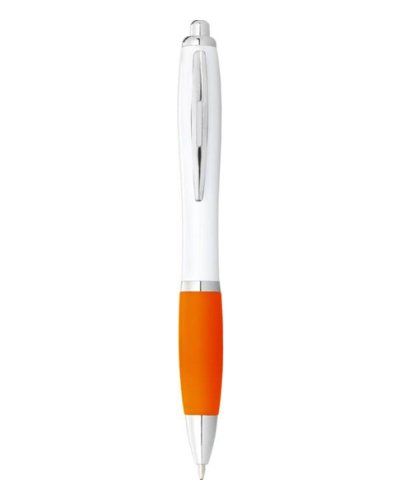 Penna a sfera con meccanismo a scatto Nash Solido bianco / Arancio