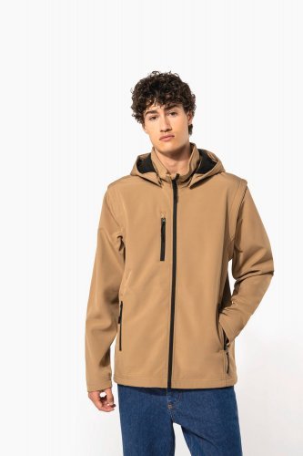 Giacca unisex softshell a 3 strati con cappuccio e maniche staccabili
