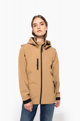 Giacca unisex softshell a 3 strati con cappuccio e maniche staccabili