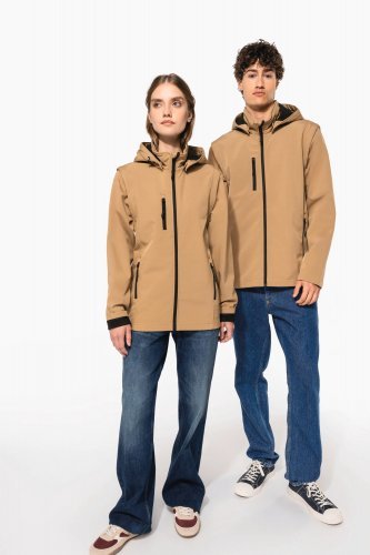 Giacca unisex softshell a 3 strati con cappuccio e maniche staccabili