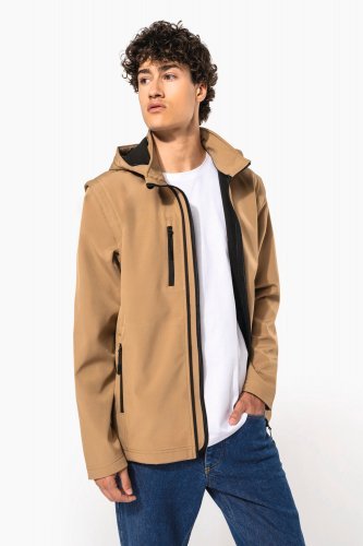 Giacca unisex softshell a 3 strati con cappuccio e maniche staccabili