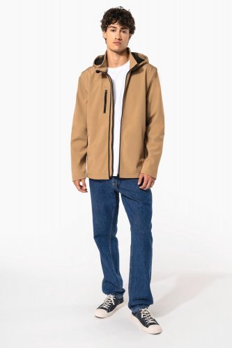 Giacca unisex softshell a 3 strati con cappuccio e maniche staccabili
