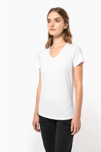 T-shirt donna maniche corte con collo a v