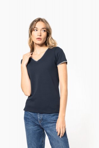 T-shirt piqué donna scollo a v