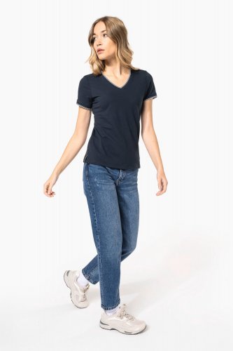 T-shirt piqué donna scollo a v