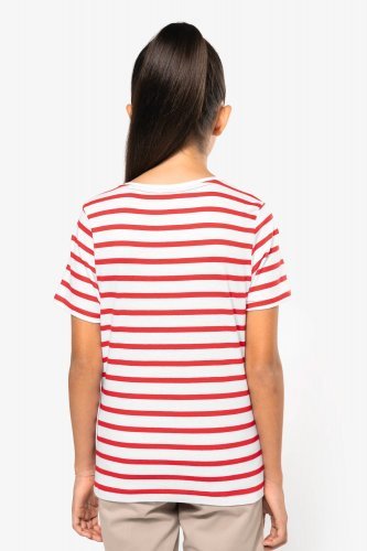 T-shirt bambino manica corta a righe stile marinaio con tasca